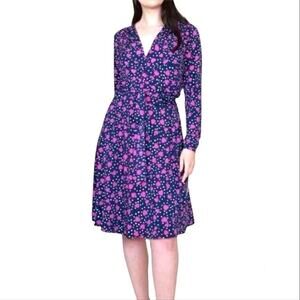Vicky Tiel Heart Print Wrap Dress Womens Medium Navy/Purple Polka Dot